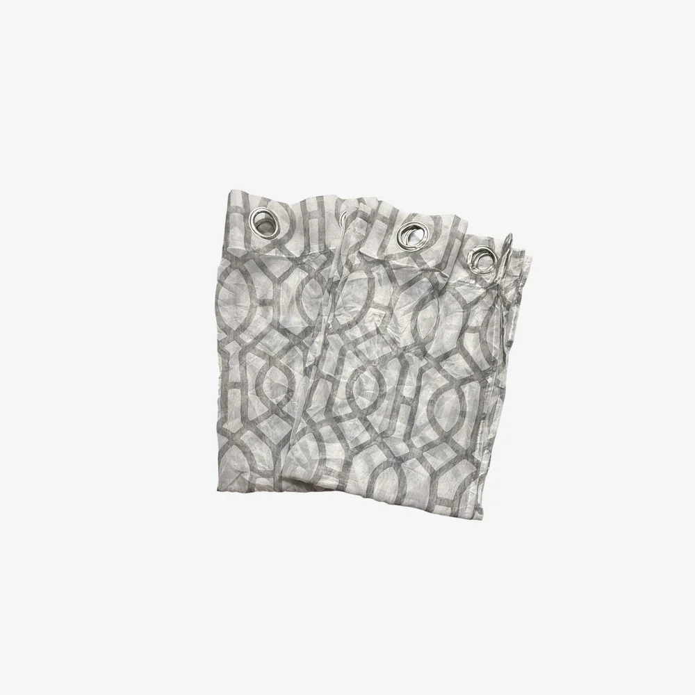 Pair Sheer Trellis Print Curtains 2 Panels Grommets Gray White Pattern 82